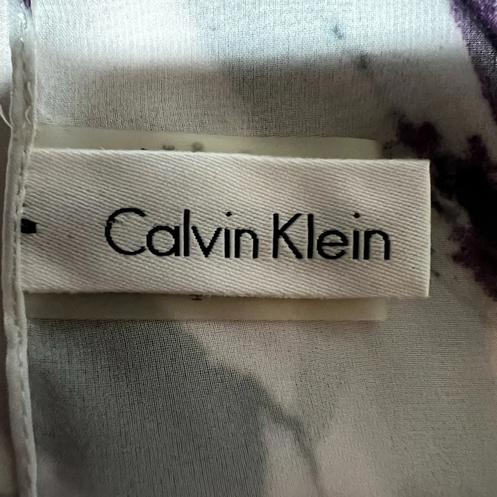 Calvin Klein black & purple abstract brushstroke‎ flowers lightweight scarf